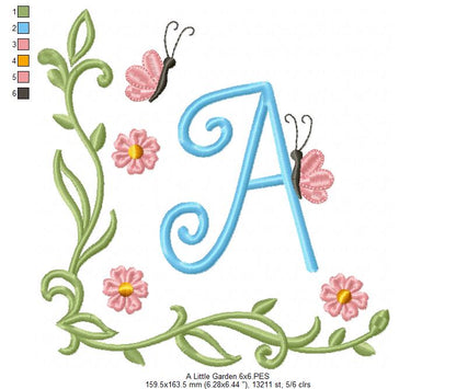 Little Garden Monogram A Letter A - Fill Stitch - Machine Embroidery Design