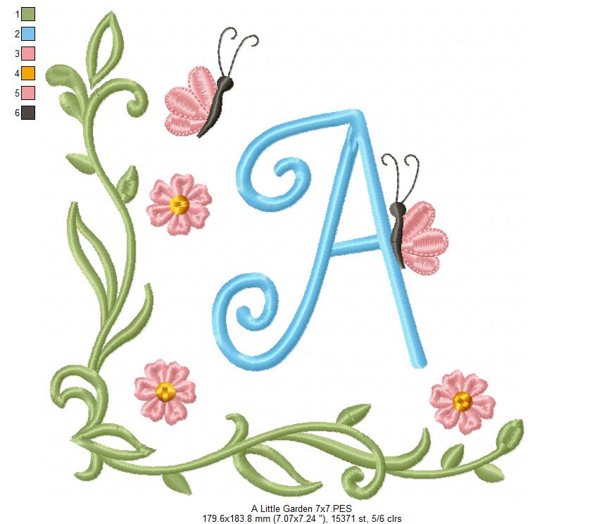 Little Garden Monogram A Letter A - Fill Stitch - Machine Embroidery Design