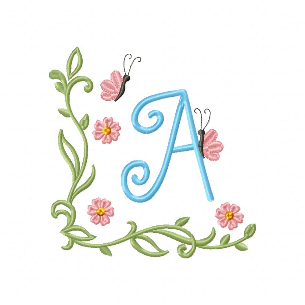 Little Garden Monogram A Letter A - Fill Stitch - Machine Embroidery Design