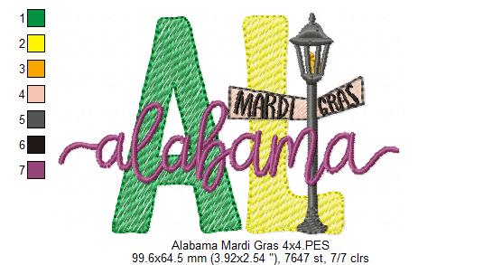 Alabama Mardi Gras - Fill Stitch - Machine Embroidery Design