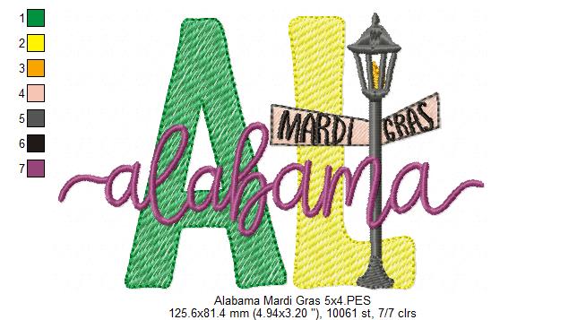 Alabama Mardi Gras - Fill Stitch - Machine Embroidery Design