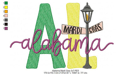Alabama Mardi Gras - Fill Stitch - Machine Embroidery Design