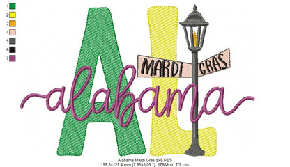 Alabama Mardi Gras - Fill Stitch - Machine Embroidery Design