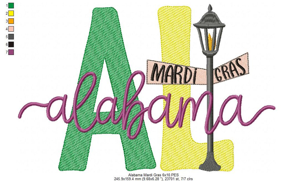 Alabama Mardi Gras - Fill Stitch - Machine Embroidery Design