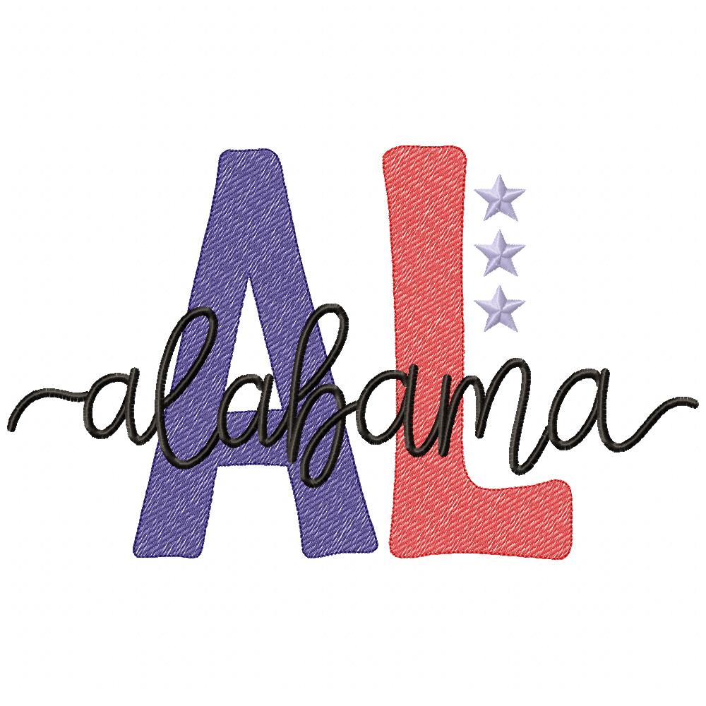 Alabama AL Stars - Rippled Stitch - Machine Embroidery Design