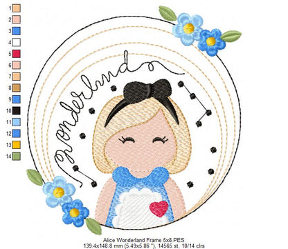 Alice in Wonderland Frame - Fill Stitch Embroidery