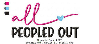 Nope Not Today ... All Peopled Out - Fill Stitch - Set of 2 designs - Machine Embroidery Design