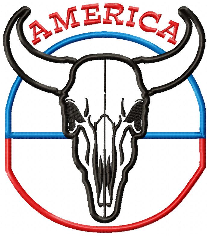 Western America Skull 🐮 – Applique – Machine Embroidery Design