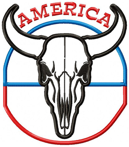 Western America Skull 🐮 – Applique – Machine Embroidery Design