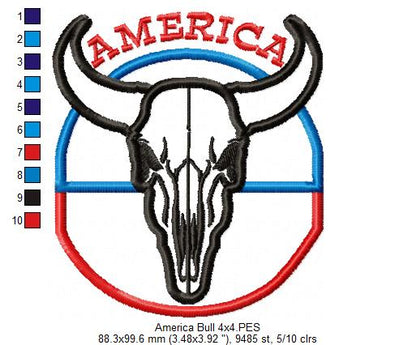 Western America Skull 🐮 – Applique – Machine Embroidery Design