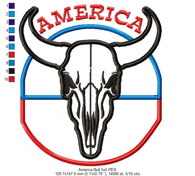 Western America Skull 🐮 – Applique – Machine Embroidery Design
