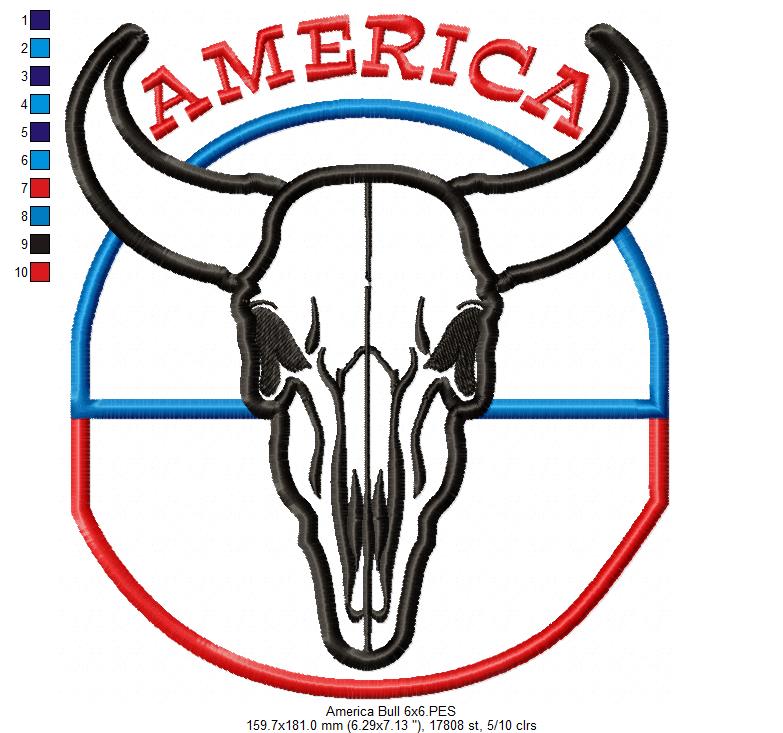 Western America Skull 🐮 – Applique – Machine Embroidery Design