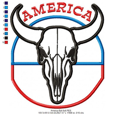 Western America Skull 🐮 – Applique – Machine Embroidery Design