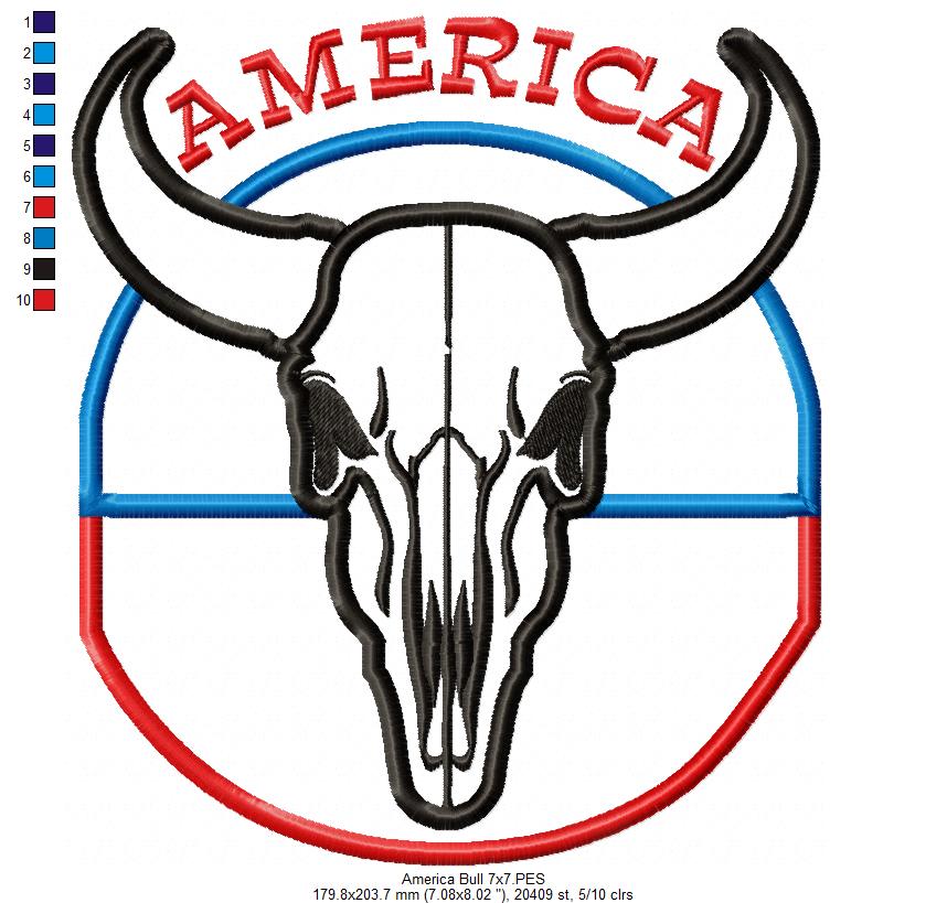 Western America Skull 🐮 – Applique – Machine Embroidery Design