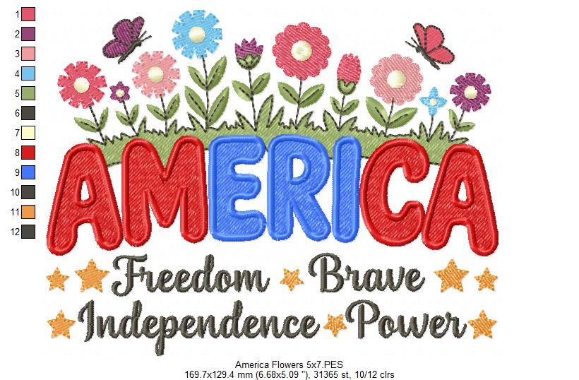 🌸 America in Bloom 🌼 – Fill Stitch – Machine Embroidery Design