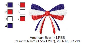 Patriotic 4th of July American Bow - Fill Stitch - 1x1 2x2 3x3 4x4 5x4 5x7 5x8 6x10 7x12