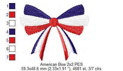 Patriotic 4th of July American Bow - Fill Stitch - 1x1 2x2 3x3 4x4 5x4 5x7 5x8 6x10 7x12