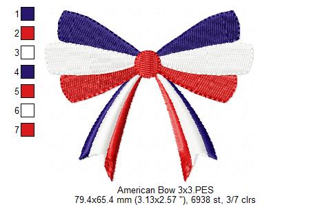 Patriotic 4th of July American Bow - Fill Stitch - 1x1 2x2 3x3 4x4 5x4 5x7 5x8 6x10 7x12