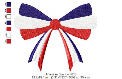 Patriotic 4th of July American Bow - Fill Stitch - 1x1 2x2 3x3 4x4 5x4 5x7 5x8 6x10 7x12