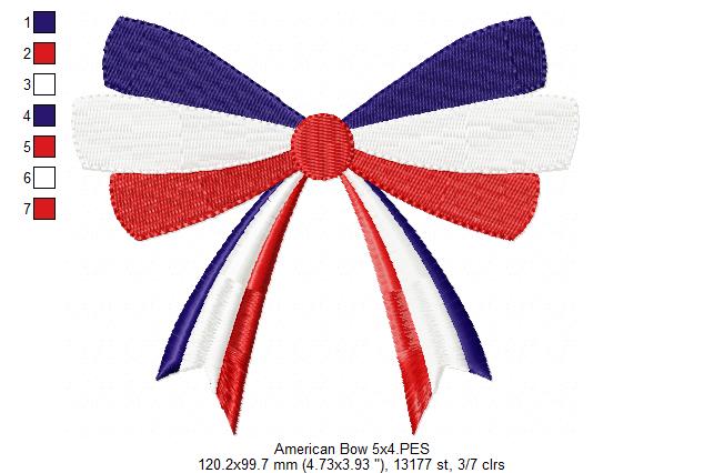 Patriotic 4th of July American Bow - Fill Stitch - 1x1 2x2 3x3 4x4 5x4 5x7 5x8 6x10 7x12