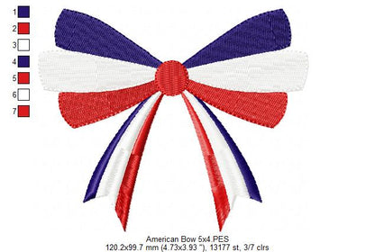 Patriotic 4th of July American Bow - Fill Stitch - 1x1 2x2 3x3 4x4 5x4 5x7 5x8 6x10 7x12