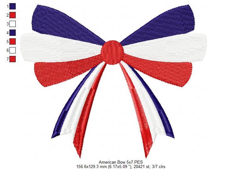 Patriotic 4th of July American Bow - Fill Stitch - 1x1 2x2 3x3 4x4 5x4 5x7 5x8 6x10 7x12