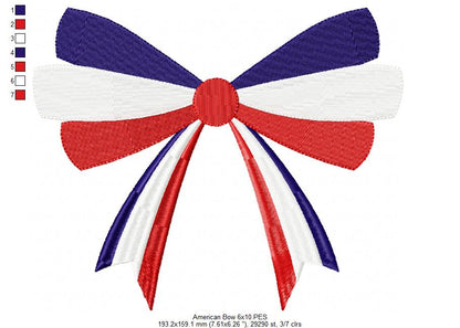 Patriotic 4th of July American Bow - Fill Stitch - 1x1 2x2 3x3 4x4 5x4 5x7 5x8 6x10 7x12