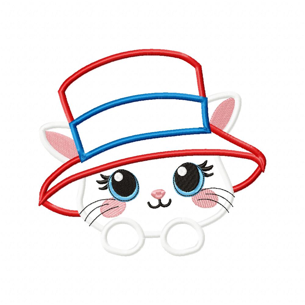 Patriotic 4th of July Cat - Applique - Machine Embroidery Design