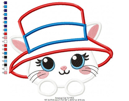 Patriotic 4th of July Cat - Applique - Machine Embroidery Design