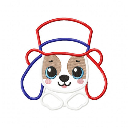Patriotic 4th of July Dog - Applique - Machine Embroidery Design