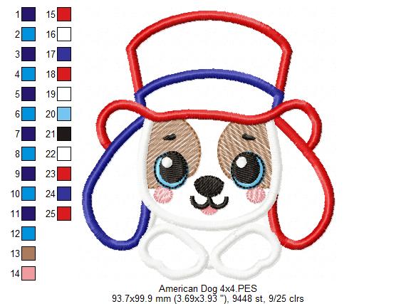 Patriotic 4th of July Dog - Applique - Machine Embroidery Design