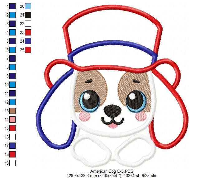 Patriotic 4th of July Dog - Applique - Machine Embroidery Design