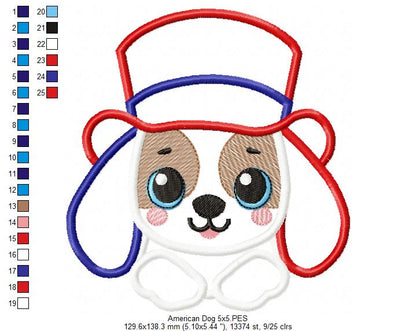 Patriotic 4th of July Dog - Applique - Machine Embroidery Design