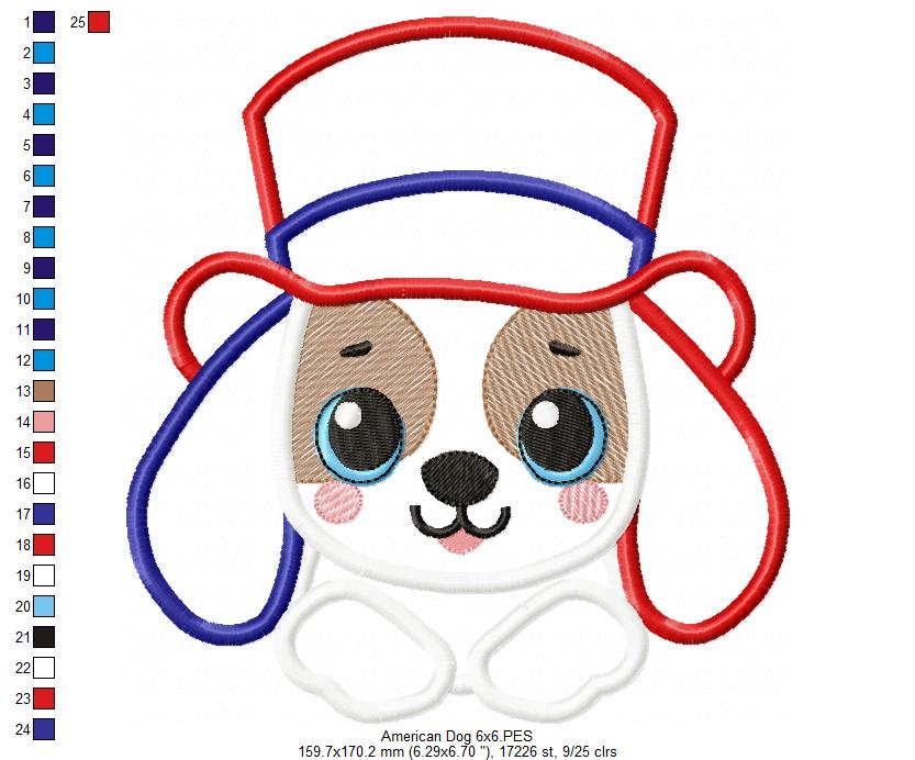 Patriotic 4th of July Dog - Applique - Machine Embroidery Design