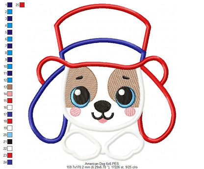 Patriotic 4th of July Dog - Applique - Machine Embroidery Design
