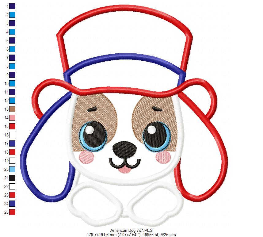 Patriotic 4th of July Dog - Applique - Machine Embroidery Design