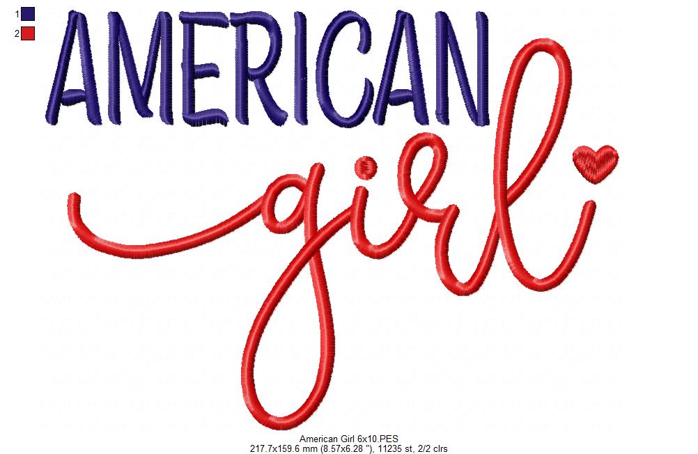 🇺🇸 American Girl ❤️ – Satin Stitch – Machine Embroidery Design