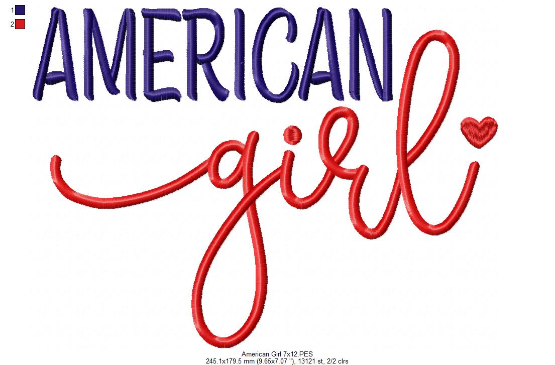 🇺🇸 American Girl ❤️ – Satin Stitch – Machine Embroidery Design