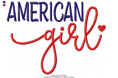 🇺🇸 American Girl ❤️ – Satin Stitch – Machine Embroidery Design