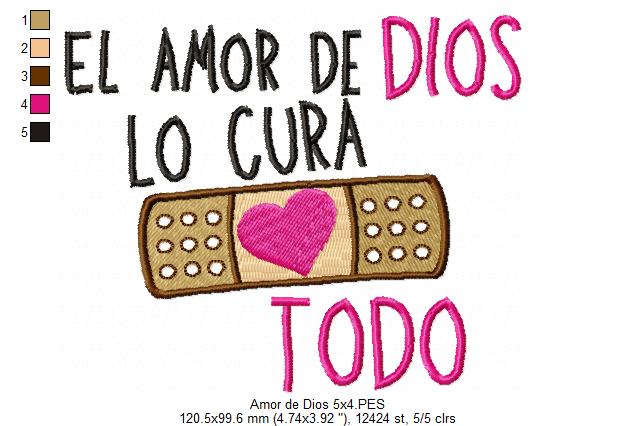 El Amor de Dios lo Cura Todo - Fill Stitch - Machine Embroidery Design