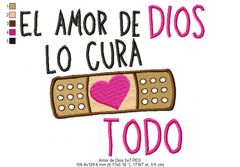 El Amor de Dios lo Cura Todo - Fill Stitch - Machine Embroidery Design