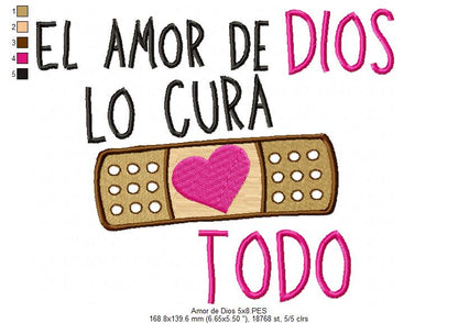 El Amor de Dios lo Cura Todo - Fill Stitch - Machine Embroidery Design