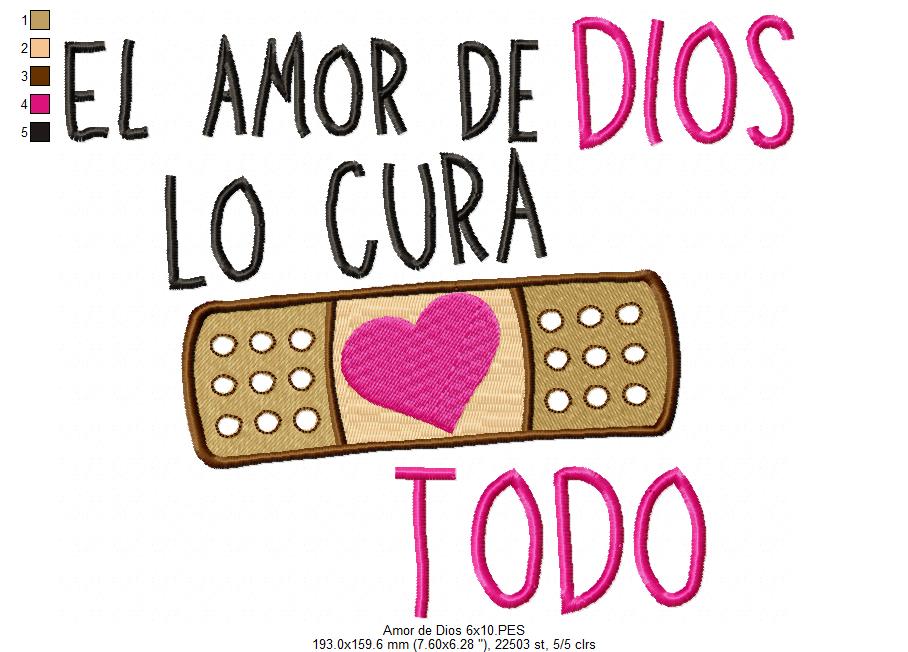 El Amor de Dios lo Cura Todo - Fill Stitch - Machine Embroidery Design