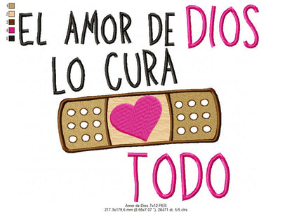 El Amor de Dios lo Cura Todo - Fill Stitch - Machine Embroidery Design