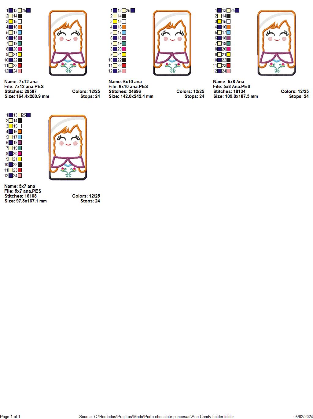 Anna Princess Frozen Candy Holder - ITH Project - Machine Embroidery Design