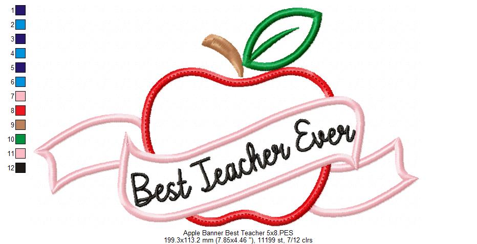 Back to School Apple Best Teacher Ever - Applique Embroidery