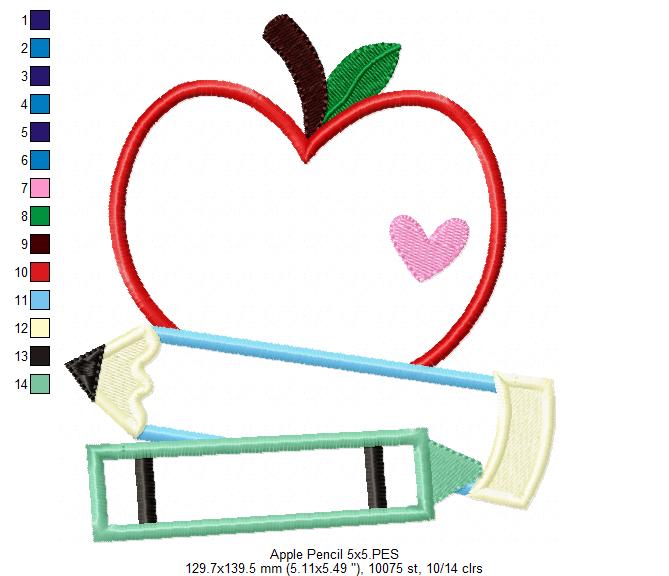 Sweet Teacher Apple 🍎 – Applique - Machine Embroidery Design