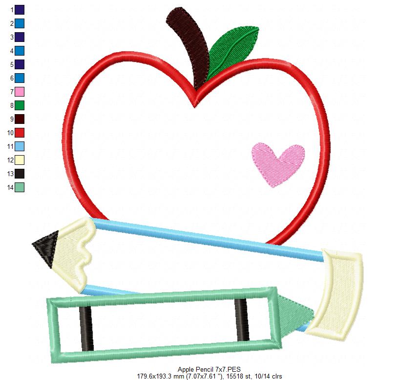 Sweet Teacher Apple 🍎 – Applique - Machine Embroidery Design