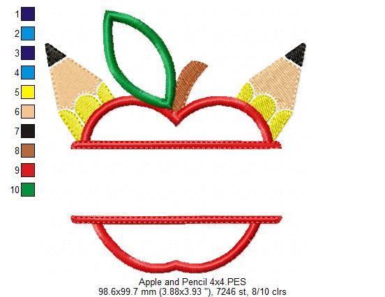 Back to School Split Apple and Pencils - Applique