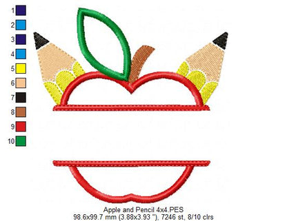 Back to School Split Apple and Pencils - Applique